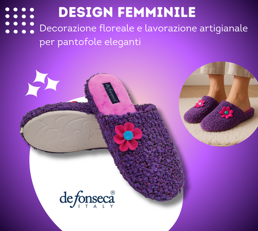 de fonseca Ciabatte Bouclé Suola in Gomma Antiscivolo, Pantofole Donna Estate Inverno in Cotone Traspirante