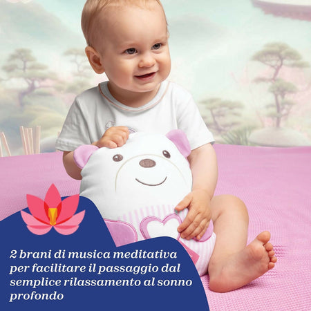 CHICCO Peluche Orsetto Sweet Heart - Tenero Orsetto - Morbido Peluche Elettronico per Bambini, Imbottitura Morbida, 20 Minuti di Musica Rilassante e Meditativa, Luce Soffusa, Lavabile in Lavatrice, 0 Mesi +, Rosa
