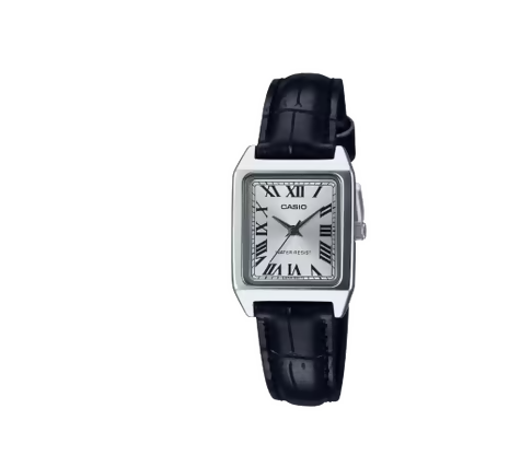 Orologio Casio per donna cinturino in pelle, movimento al quarzo impermeabile 5 atm, LTP-V007L-7B1 sfondo argento