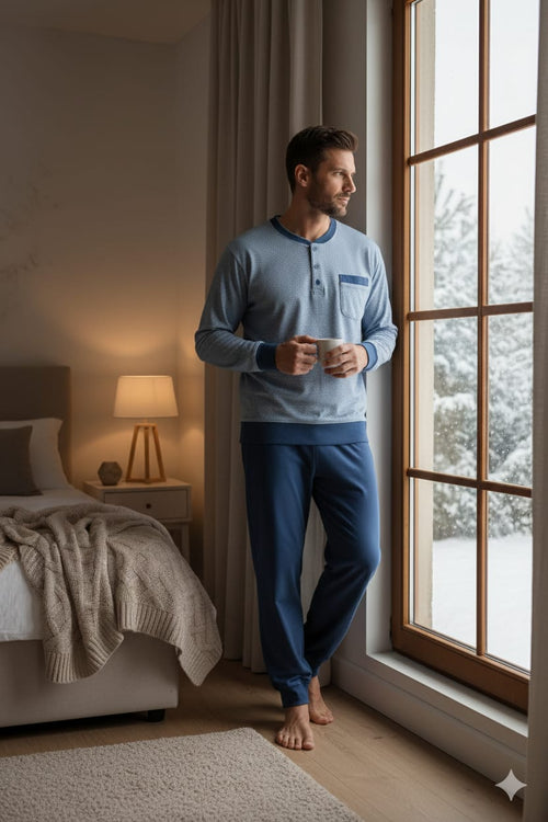 Pigiama Uomo Autunno/Inverno Karel KY7107PLU in Cotone Interlock