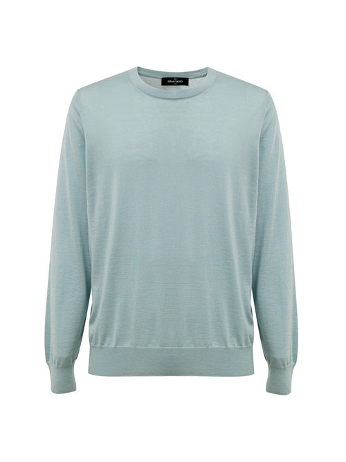 Gran Sasso Maglia Girocollo Azzurra in Cashmere e Seta in Azzurro da uomo