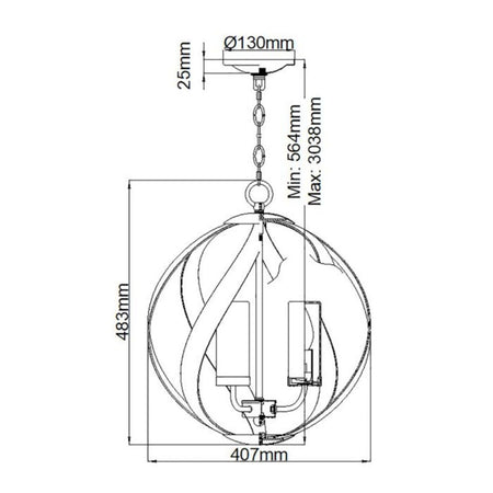Lampadario Per Esterno Nordico Blacksmith Acciaio Nero Antico Vetro 3 Luci E14