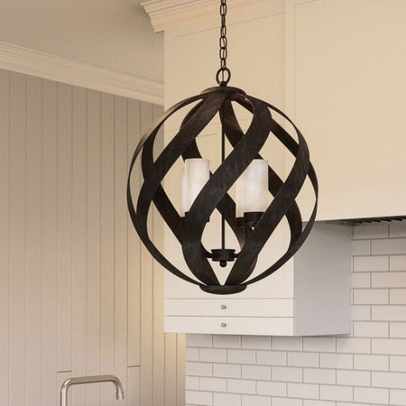 Lampadario Per Esterno Nordico Blacksmith Acciaio Nero Antico Vetro 4 Luci E14
