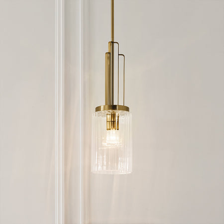 Sospensione Contemporanea Kimrose Acciaio Ottone Spazzolato Vetro 1 Luce E27