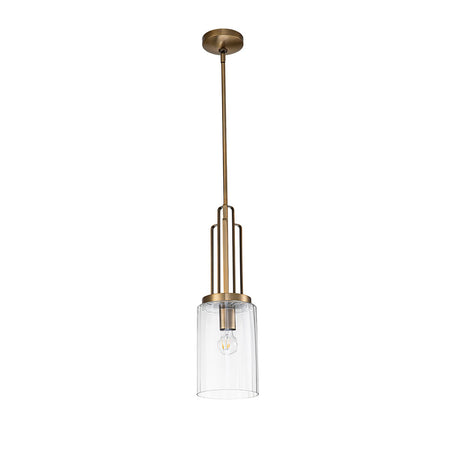 Sospensione Contemporanea Kimrose Acciaio Ottone Spazzolato Vetro 1 Luce E27