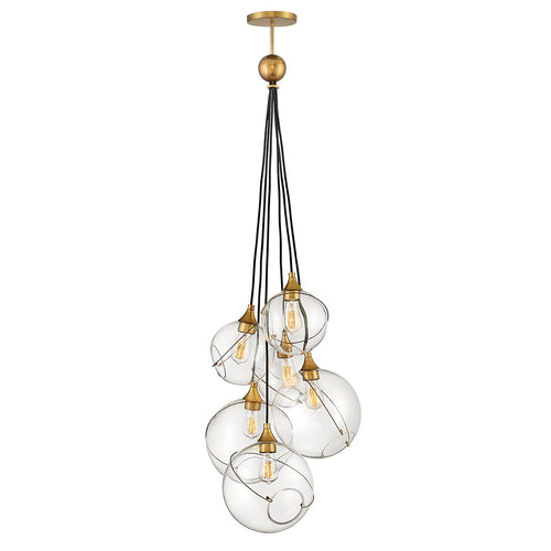 Lampadario Industrial Nordico Skye Acciaio Ottone Antico 6 Luci E27