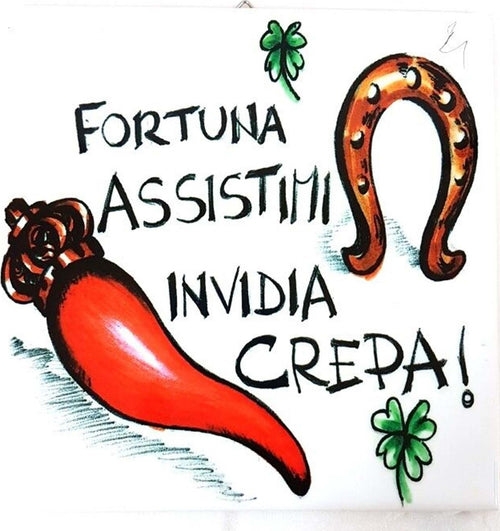 QUADRETTO PIASTRELLA DECORATIVA PORTA FORTUNA CERAMICA FORTUNA ASSISTIMI Casa e cucina/Decorazioni per interni/Arte/Sculture/Sculture a parete Trade Shop italia - Napoli, Commerciovirtuoso.it