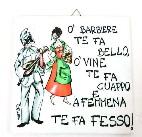 Quadretto Piastrella Decorativa Porta Fortuna Ceramica O' Barbiere Te Fa Bel Cornici e Portafoto Trade Shop italia - Napoli, Commerciovirtuoso.it