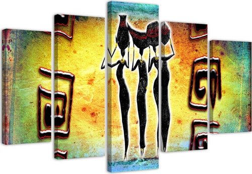 Quadri-Quadro-5-pezzi-Stampa-su-tela-Africa-Donne-che-ballano