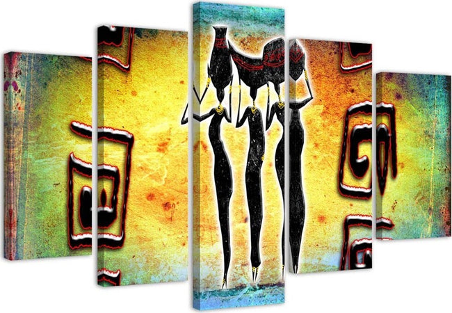 Quadri-Quadro-5-pezzi-Stampa-su-tela-Africa-Donne-che-ballano