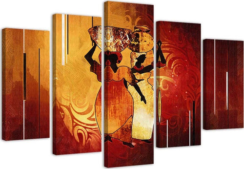 Quadri-Quadro-5-pezzi-Stampa-su-tela-Africa-Donne