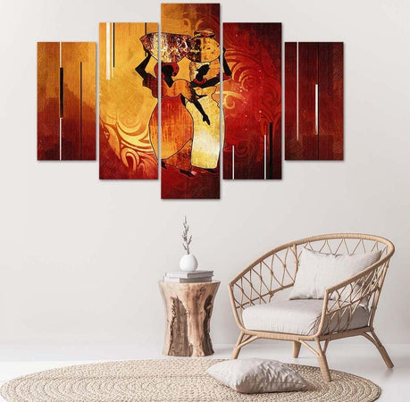 Quadri-Quadro-5-pezzi-Stampa-su-tela-Africa-Donne