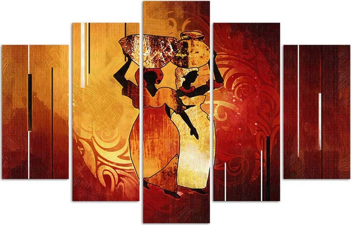 Quadri-Quadro-5-pezzi-Stampa-su-tela-Africa-Donne