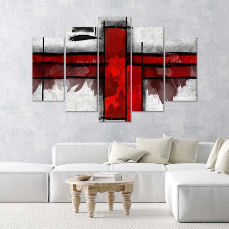 Quadri-Quadro-5-pezzi-Stampa-su-tela-Astratto-Bianco-Rosso