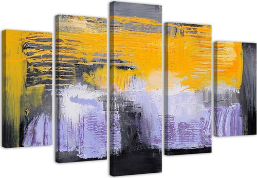 Quadri-Quadro-5-pezzi-Stampa-su-tela-Astrazione-Giallo-Viola
