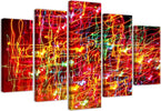 Quadri-Quadro-5-pezzi-Stampa-su-tela-Astrazione-rossa