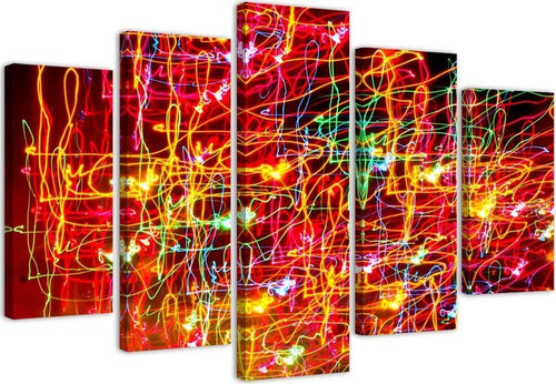 Quadri-Quadro-5-pezzi-Stampa-su-tela-Astrazione-rossa