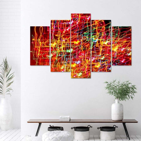Quadri-Quadro-5-pezzi-Stampa-su-tela-Astrazione-rossa