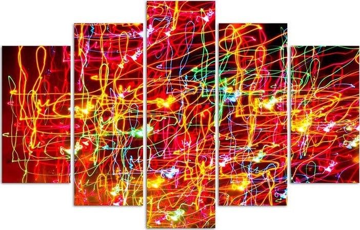 Quadri-Quadro-5-pezzi-Stampa-su-tela-Astrazione-rossa