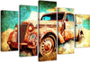 Quadri-Quadro-5-pezzi-Stampa-su-tela-Auto-Retro-Vintage