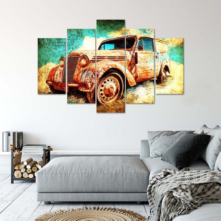 Quadri-Quadro-5-pezzi-Stampa-su-tela-Auto-Retro-Vintage
