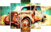 Quadri-Quadro-5-pezzi-Stampa-su-tela-Auto-Retro-Vintage