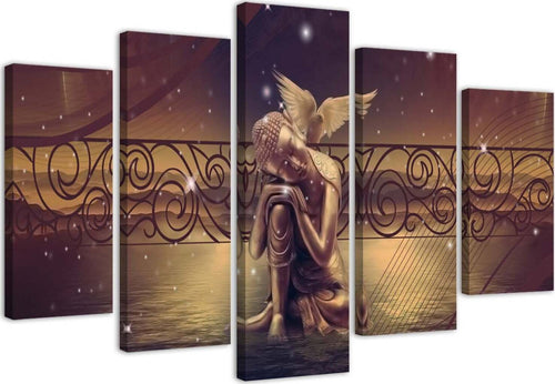 Quadri-Quadro-5-pezzi-Stampa-su-tela-Buddha-Brown-Feng-Shui