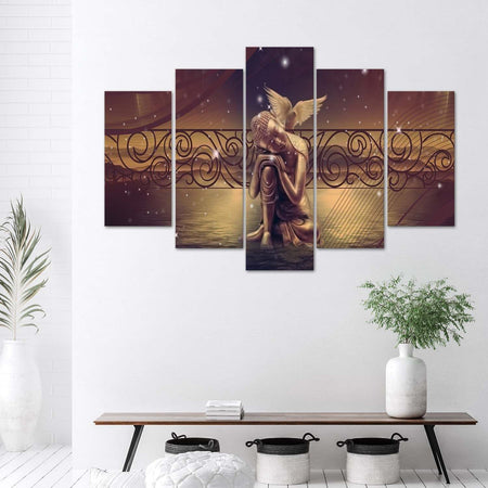 Quadri-Quadro-5-pezzi-Stampa-su-tela-Buddha-Brown-Feng-Shui