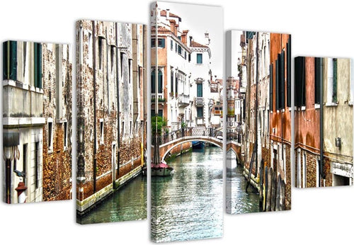 Quadri-Quadro-5-pezzi-Stampa-su-tela-Canale-di-Venezia-Italia-Città
