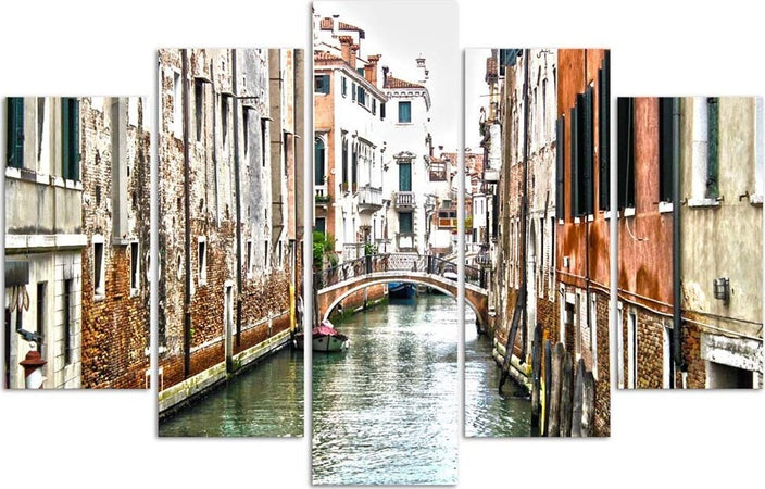 Quadri-Quadro-5-pezzi-Stampa-su-tela-Canale-di-Venezia-Italia-Città
