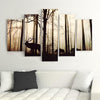Quadri-Quadro-5-pezzi-Stampa-su-tela-Cervi-nella-foresta-Nebbia-Marrone