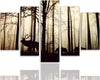 Quadri-Quadro-5-pezzi-Stampa-su-tela-Cervi-nella-foresta-Nebbia-Marrone