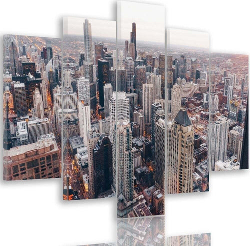 Quadri-Quadro-5-pezzi-Stampa-su-tela-Chicago-Città-Architettura