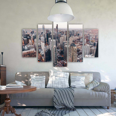 Quadri-Quadro-5-pezzi-Stampa-su-tela-Chicago-Città-Architettura