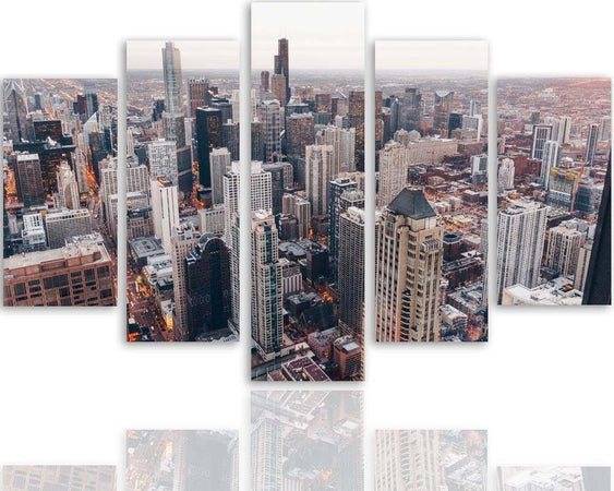 Quadri-Quadro-5-pezzi-Stampa-su-tela-Chicago-Città-Architettura