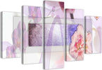 Quadri-Quadro-5-pezzi-Stampa-su-tela-fiore-astrazione-viola