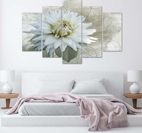 Quadri-Quadro-5-pezzi-Stampa-su-tela-Fiore-Bianco-Beige-Vintage