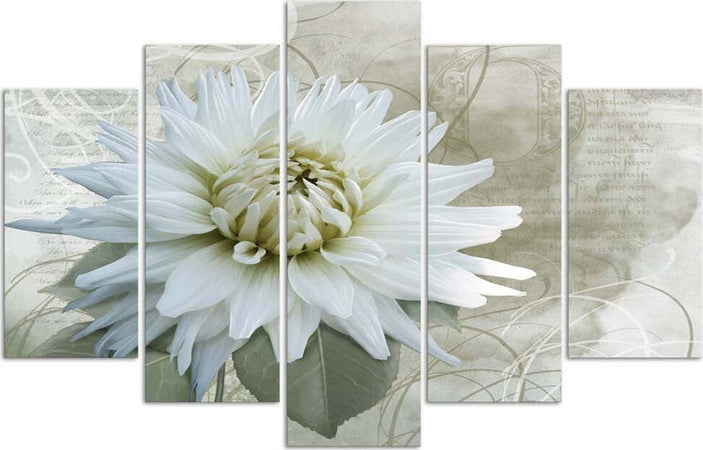 Quadri-Quadro-5-pezzi-Stampa-su-tela-Fiore-Bianco-Beige-Vintage