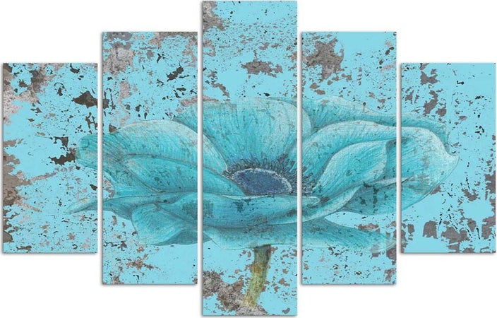 Quadri-Quadro-5-pezzi-Stampa-su-tela-Fiore-blu-vintage