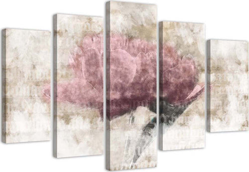 Quadri-Quadro-5-pezzi-Stampa-su-tela-Fiore-rosa-vintage