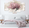 Quadri-Quadro-5-pezzi-Stampa-su-tela-Fiore-rosa-vintage
