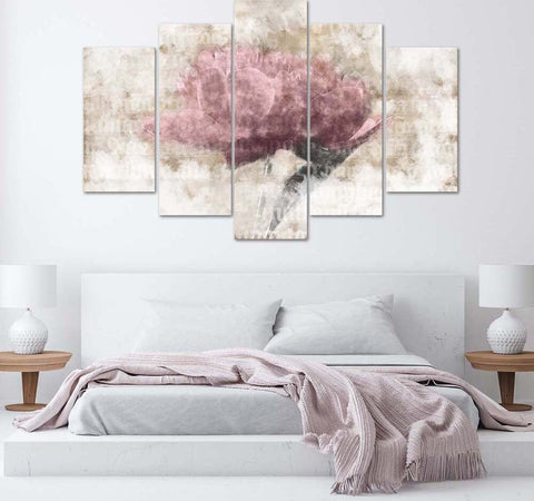 Quadri-Quadro-5-pezzi-Stampa-su-tela-Fiore-rosa-vintage