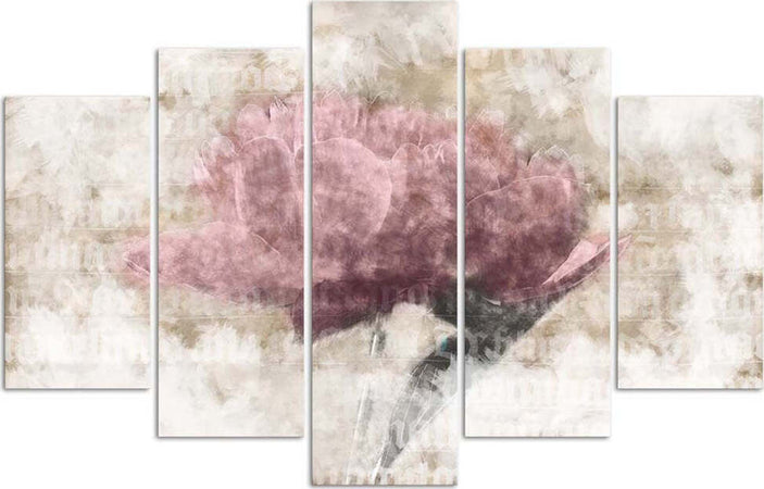 Quadri-Quadro-5-pezzi-Stampa-su-tela-Fiore-rosa-vintage