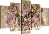 Quadri-Quadro-5-pezzi-Stampa-su-tela-Fiori-di-rose-rosa