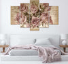 Quadri-Quadro-5-pezzi-Stampa-su-tela-Fiori-di-rose-rosa