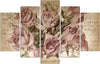 Quadri-Quadro-5-pezzi-Stampa-su-tela-Fiori-di-rose-rosa