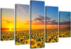 Quadri-Quadro-5-pezzi-Stampa-su-tela-Girasoli-al-tramonto
