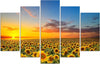 Quadri-Quadro-5-pezzi-Stampa-su-tela-Girasoli-al-tramonto