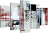 Quadri-Quadro-5-pezzi-Stampa-su-tela-Grigio-astratto-rosso