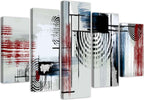 Quadri-Quadro-5-pezzi-Stampa-su-tela-Grigio-astratto-rosso